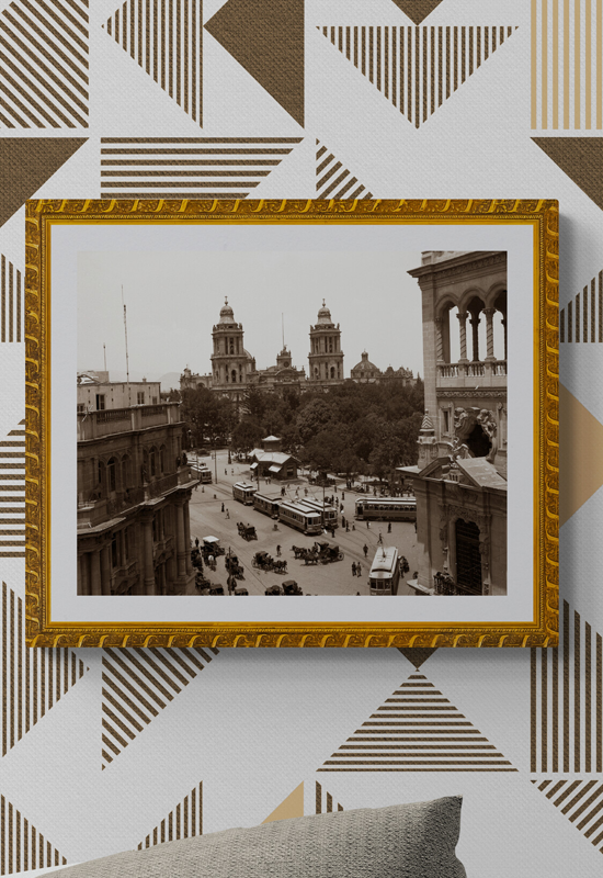 Vista del Zócalo arbolado y la estación de tranvías en primer término