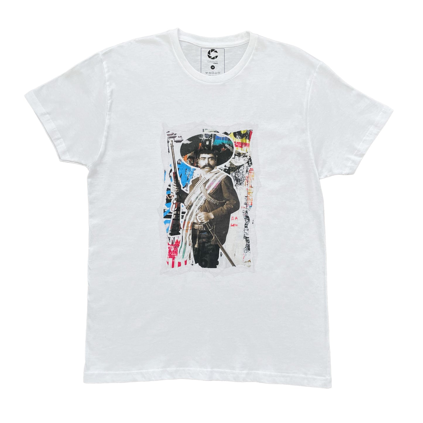 Playera blanca Protesta en Pedazos fotografía intervenida Casasola fotografía