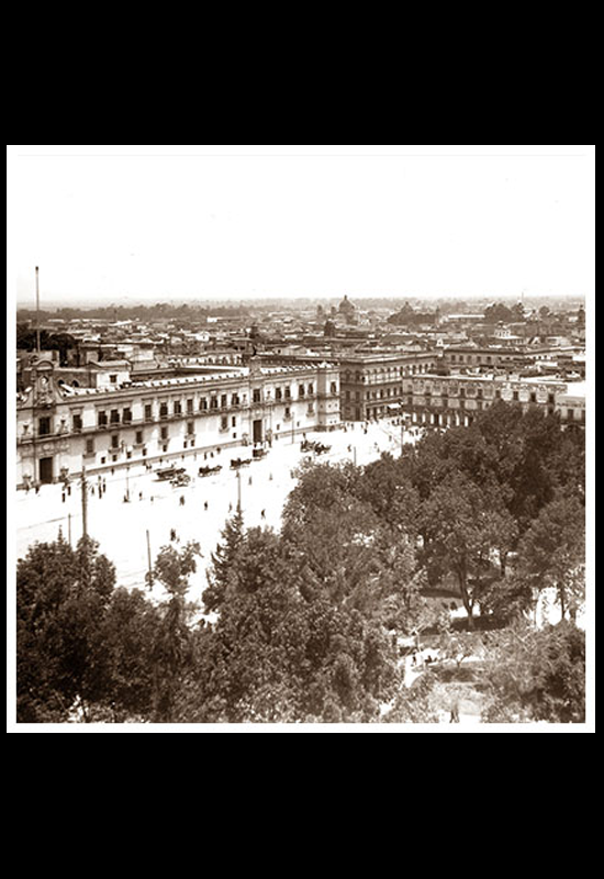 El Palacio Nacional y el Zócalo arbolado a principios del siglo XX